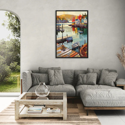 Camden Scenic Harbor View - Living Room Black Frame Canvas