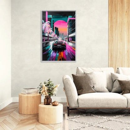 Miami Vice Neon Nights - Living Room White Frame Canvas