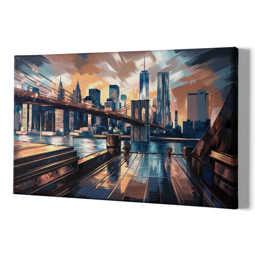 New York City Bridge From The Rooftop - Canvas Print Art Sides