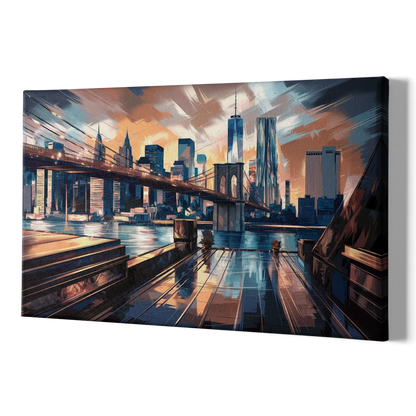 New York City Bridge From The Rooftop - Canvas Print Art Sides