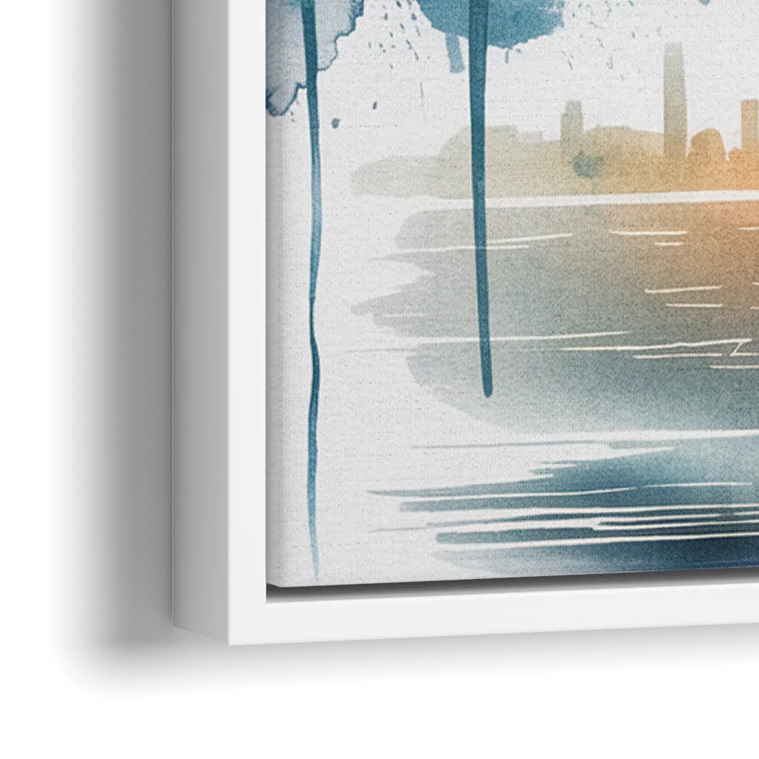 Sacramento Skyline Sunset - Close-Up White Frame Canvas