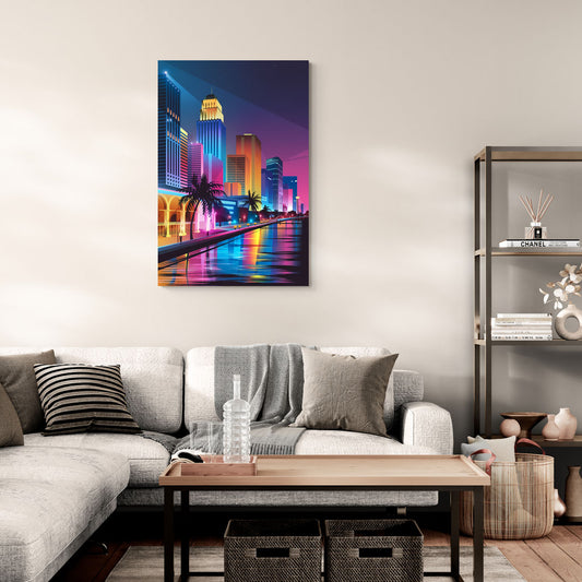 Miami Cityscape by Night - Canvas Wall Art Living Room