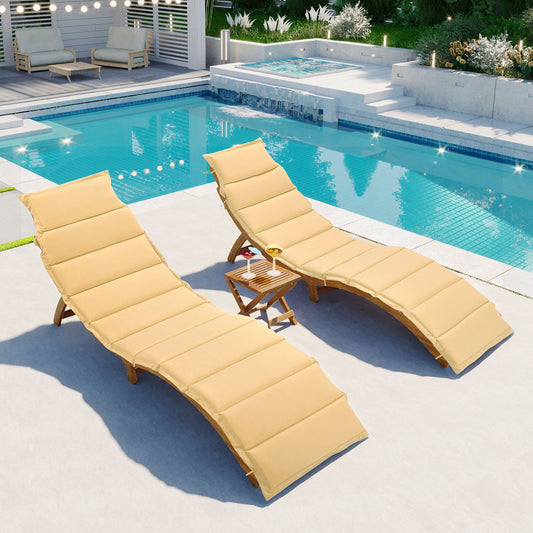 2-Piece Extendable Wooden Outdoor Chaise Lounge Set with Cushions