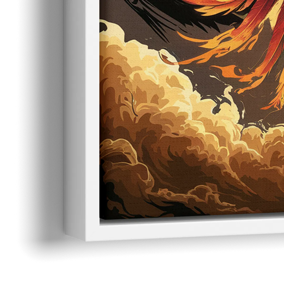 Phoenix Bird Abstract Artwork - Close-Up White Frame Canvas
