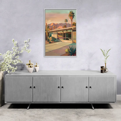 Palm Springs Retro Architecture - Living Room White Frame Canvas