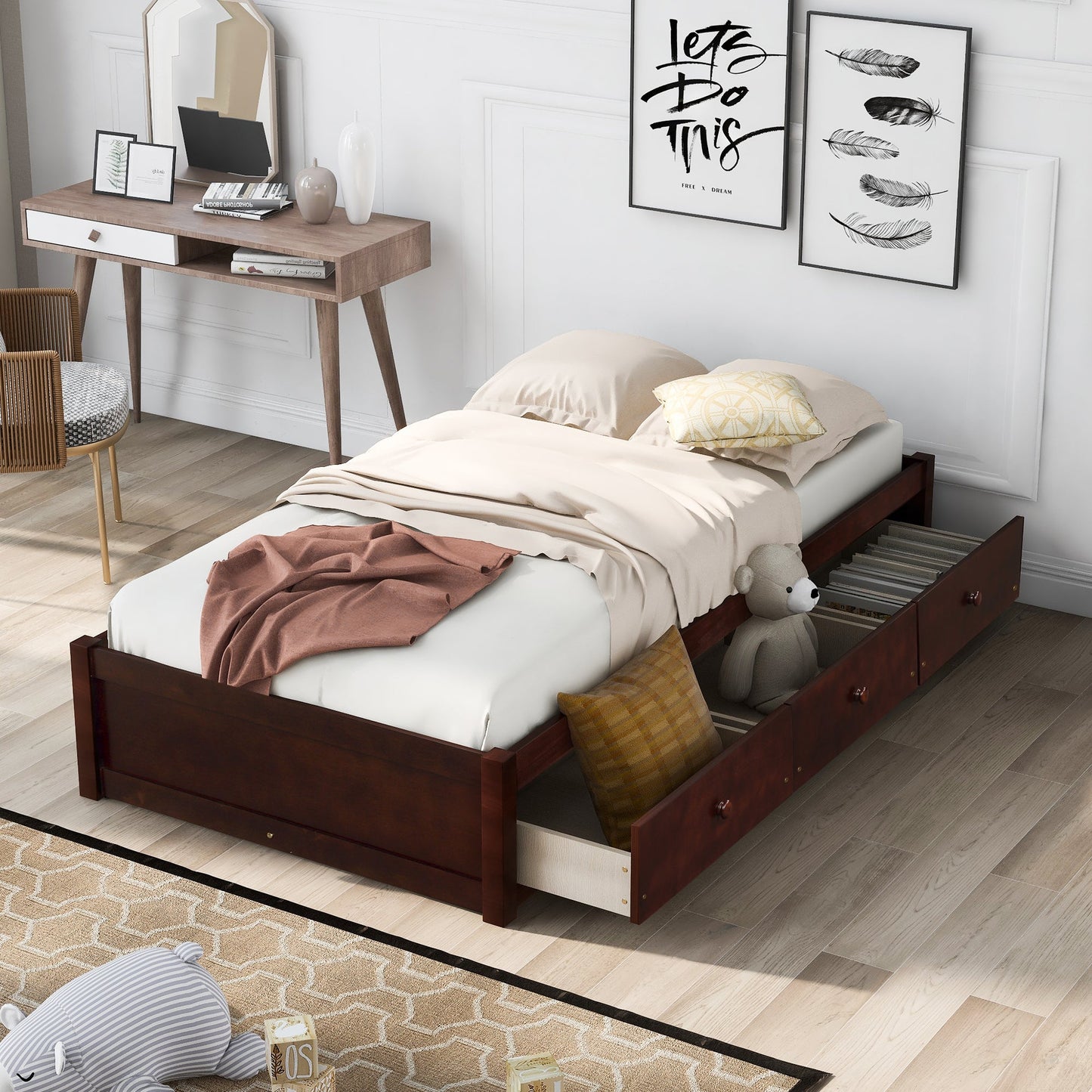 Twin Platform Bed with Storage – Elegant 3-Drawer Design
