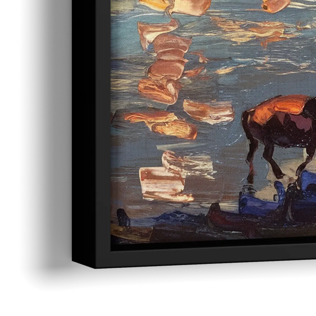 Buffalo Canalside at Night - Close-Up Black Frame Canvas