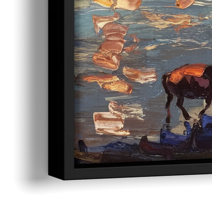 Buffalo Canalside at Night - Close-Up Black Frame Canvas