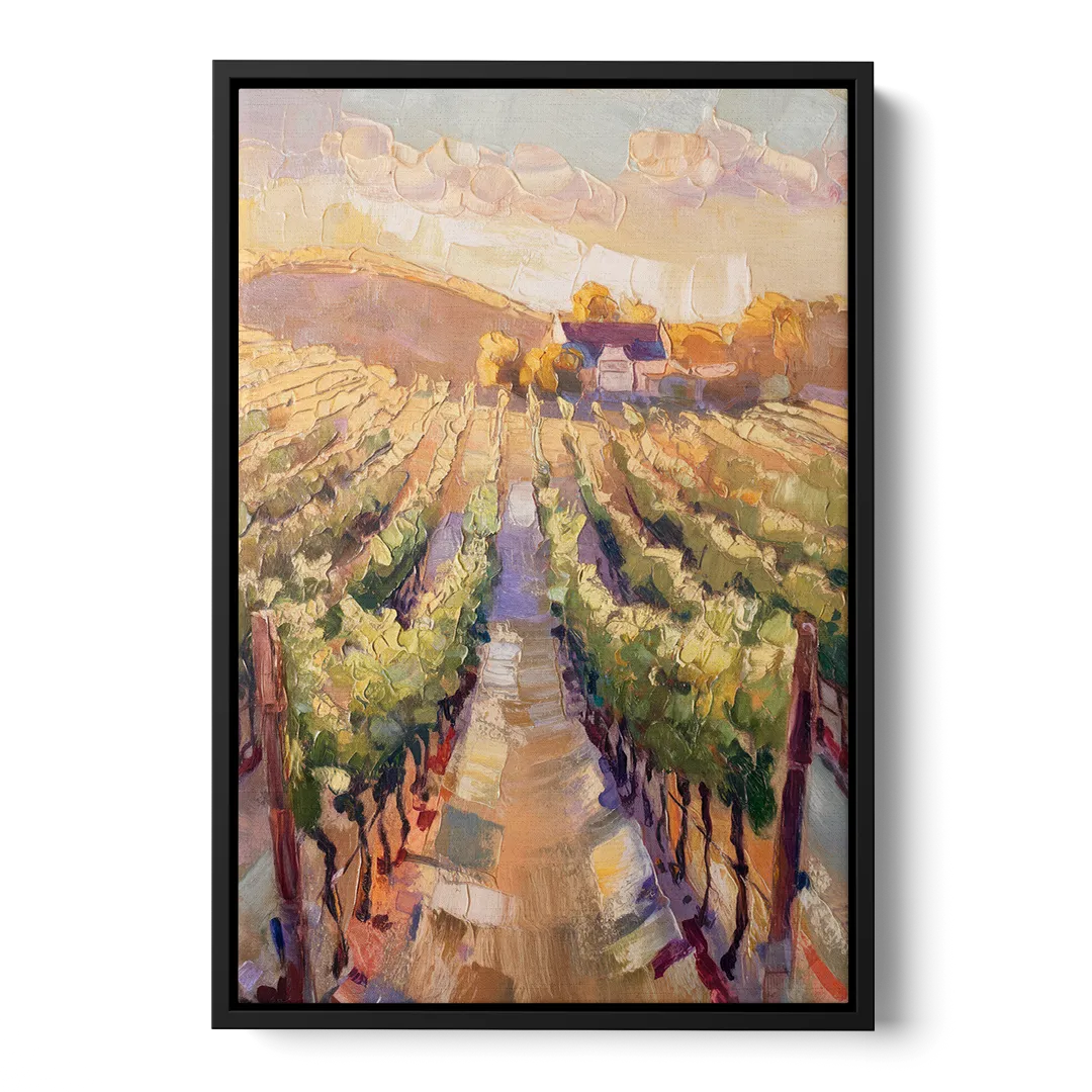 Traverse City Vineyard Scenery - Black Frame Canvas