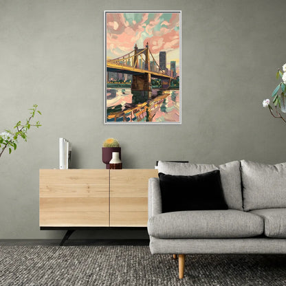 Pittsburgh Bridges and Rivers - Living Room White Frame Canvas