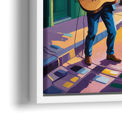 Quebec City Street Musicians - Close-Up White Frame Canvas