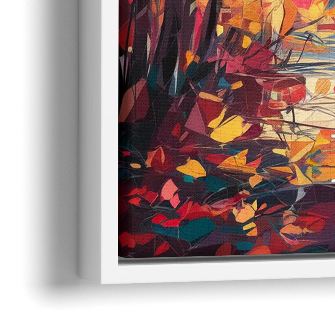 Lake Placid Autumn Splendor - Close-Up White Frame Canvas