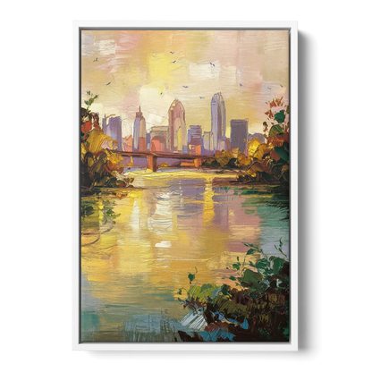 Louisville Ohio River View - White Frame Canvas