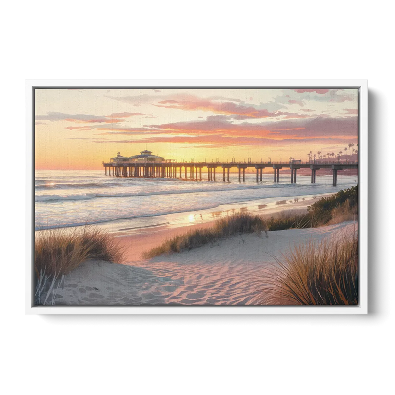Huntington Beach Coastal Vibes - White Frame Canvas
