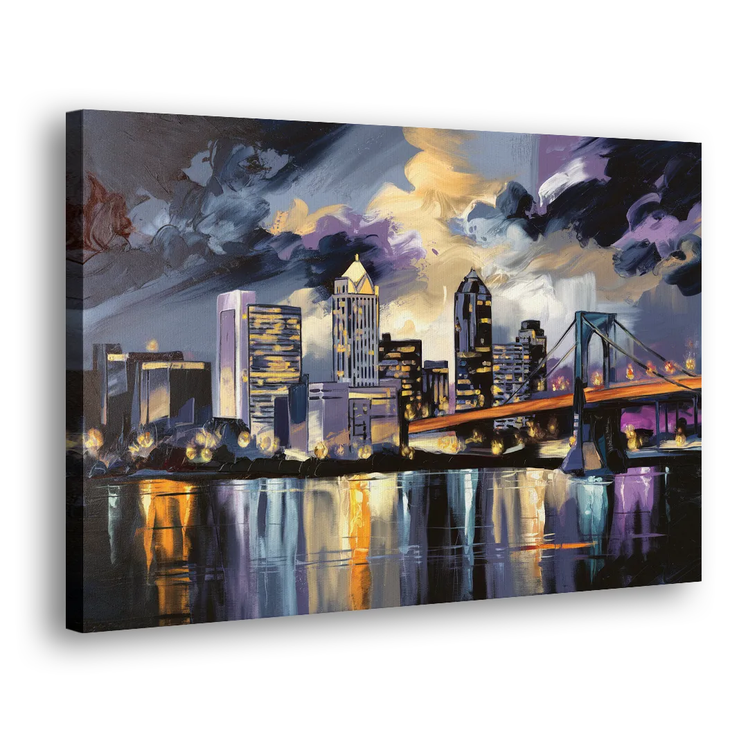 Toledo Nighttime Skyline - Canvas Print Art Sides