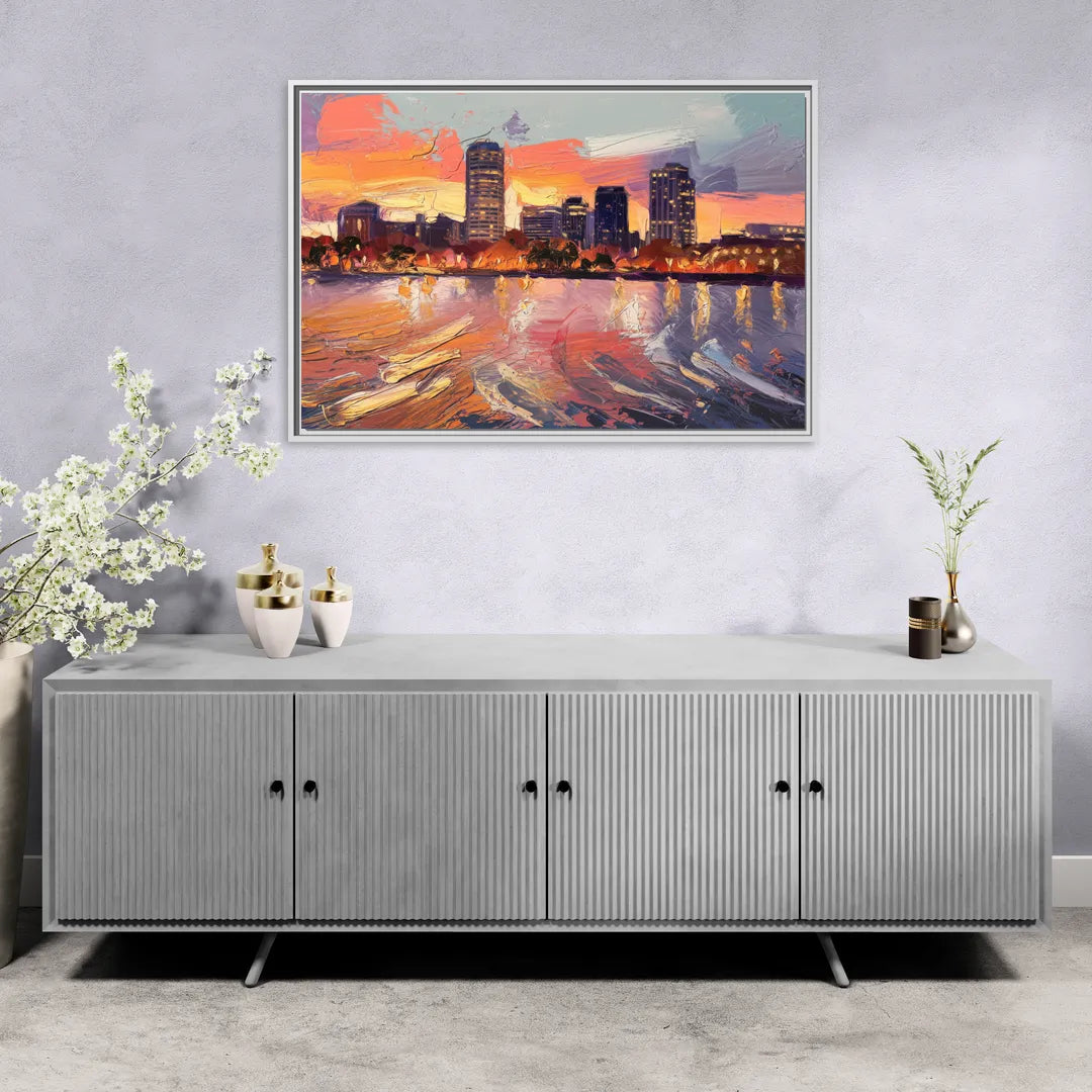 Baltimore Inner Harbor Sunset - Living Room White Frame Canvas
