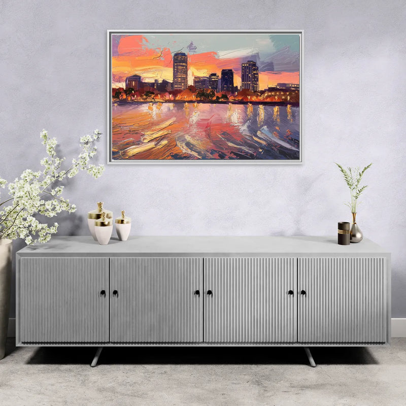 Baltimore Inner Harbor Sunset - Living Room White Frame Canvas