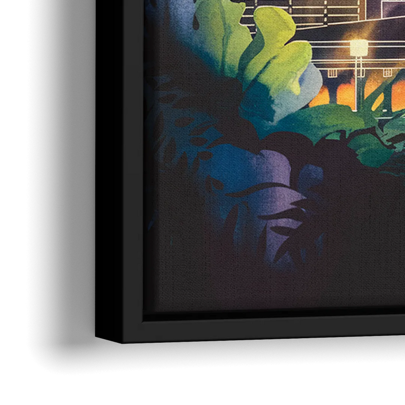 Kansas City Vibrant Downtown - Close-Up Black Frame Canvas