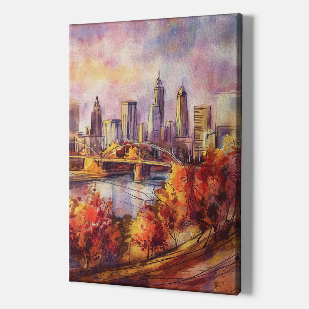 Cleveland Skyline in Autumn - Canvas Wall Art Indoor