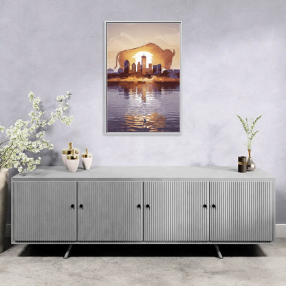 Buffalo Cityscape Reflection - Living Room White Frame Canvas