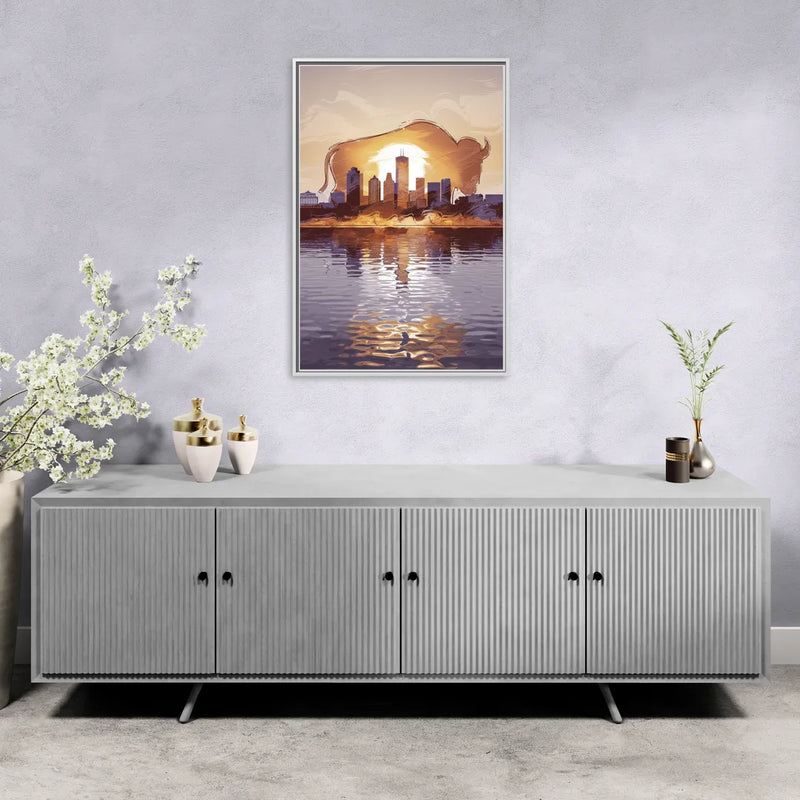 Buffalo Cityscape Reflection - Living Room White Frame Canvas