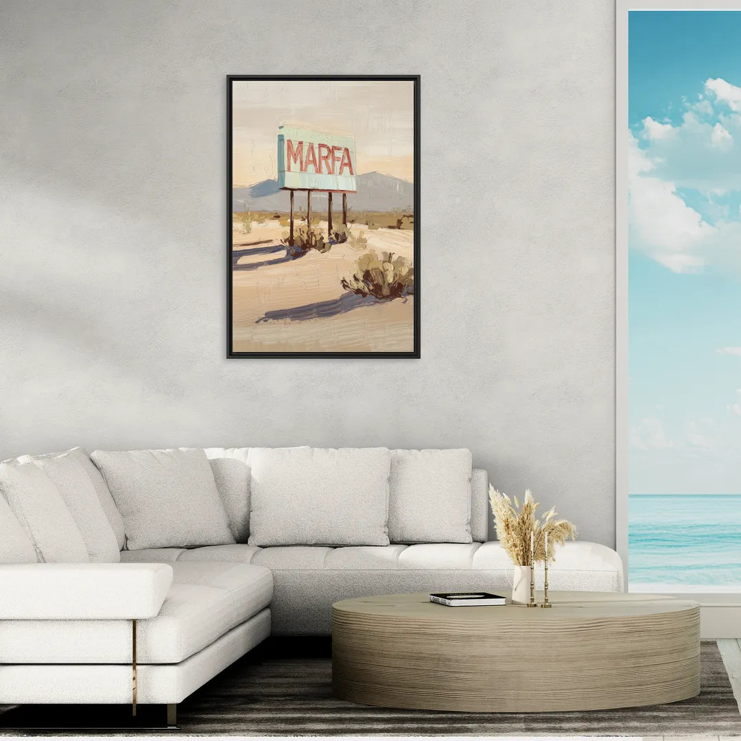 Marfa Iconic Sign - Living Room Black Frame Canvas