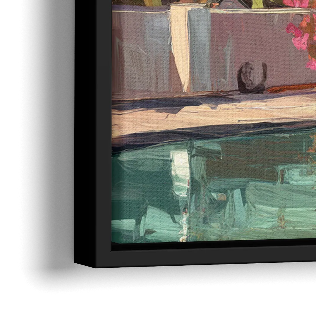 Palm Springs Sunlit Landscape - Close-Up Black Frame Canvas