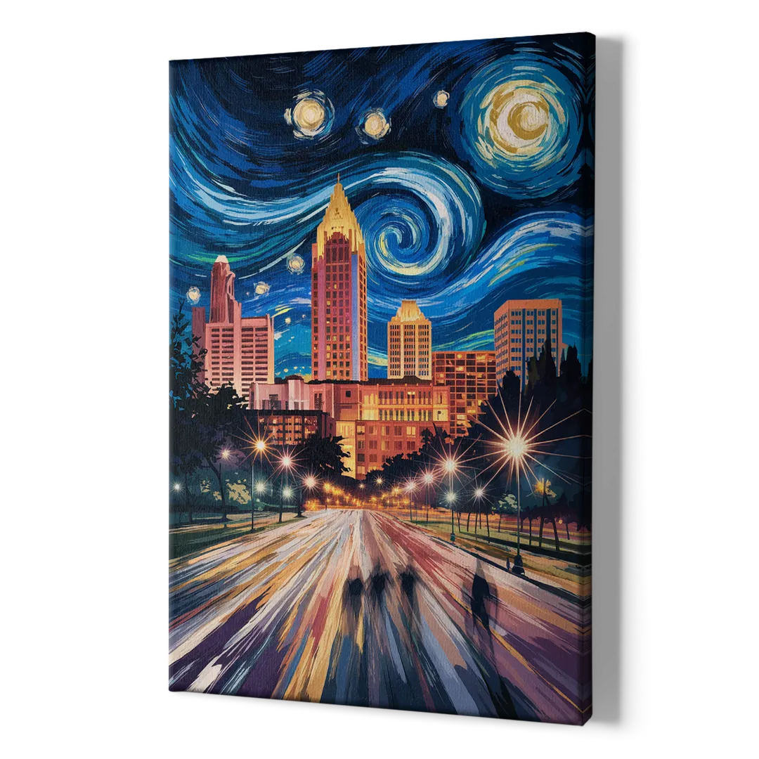Raleigh Urban Night Lights - Canvas Print Art Sides