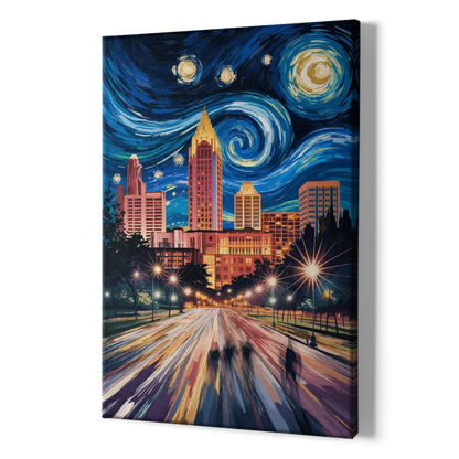 Raleigh Urban Night Lights - Canvas Print Art Sides
