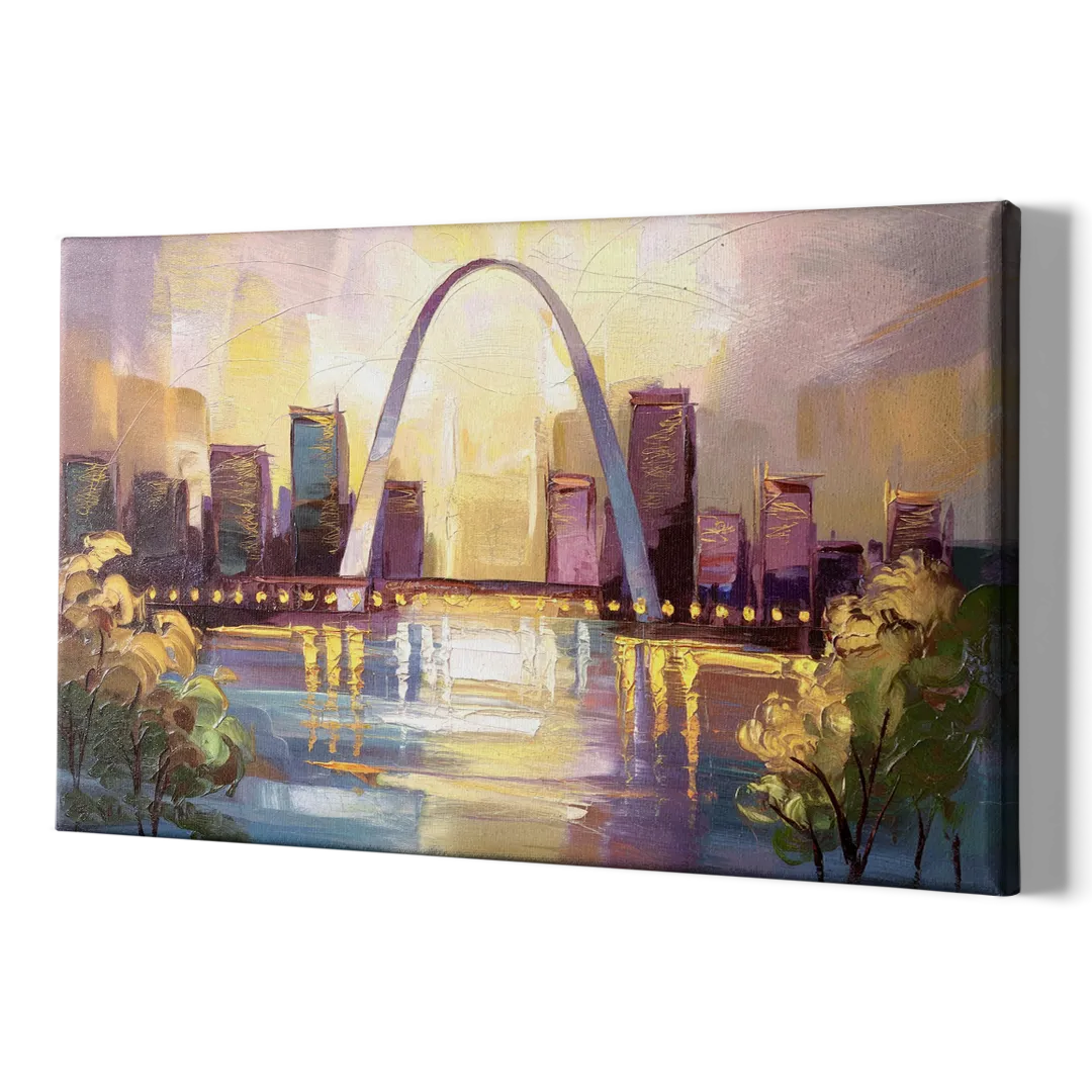St. Louis Gateway Arch And City Lights - Canvas Print Art Sides