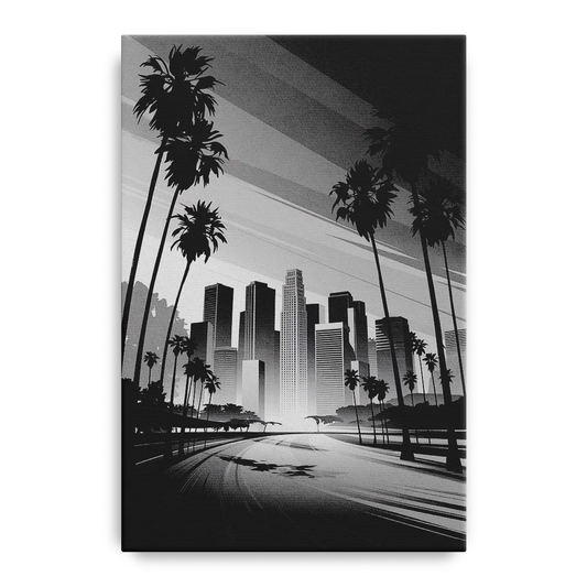 Los Angeles Black and White Cityscape Monochrome - Canvas Wall Art