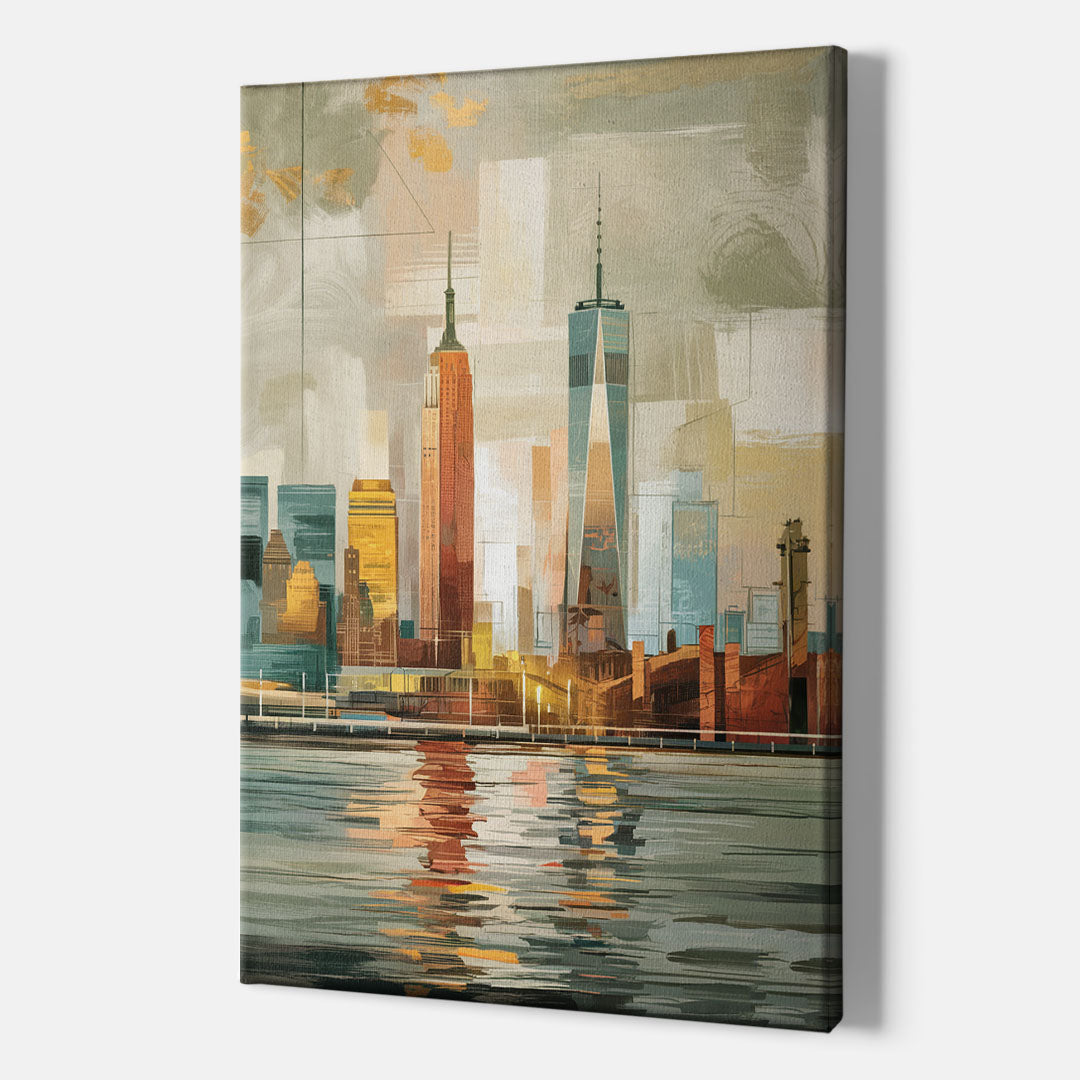 New York City Abstract Skyline Art Hudson - Canvas Wall Art Indoor