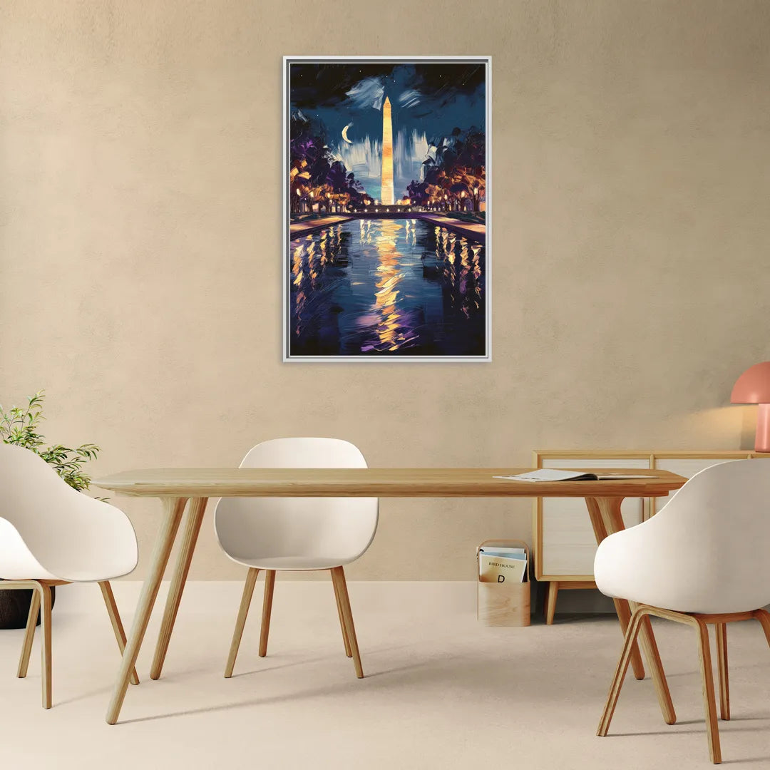 Washington DC Night Lights - Living Room White Frame Canvas