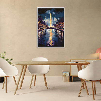 Washington DC Night Lights - Living Room White Frame Canvas