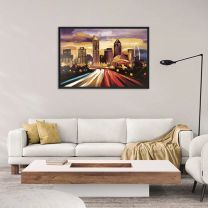 Atlanta Skyline With Georgia Dome - Living Room Black Frame Canvas