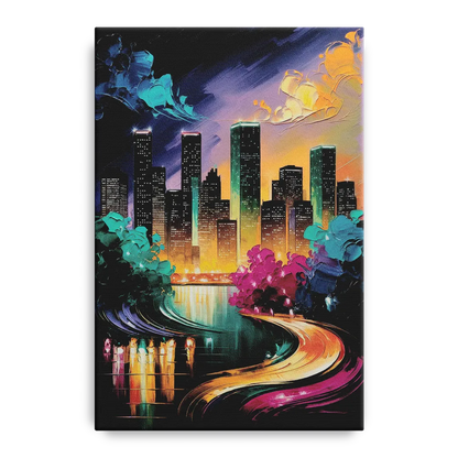 Houston Vibrant Nights - Canvas Wall Art