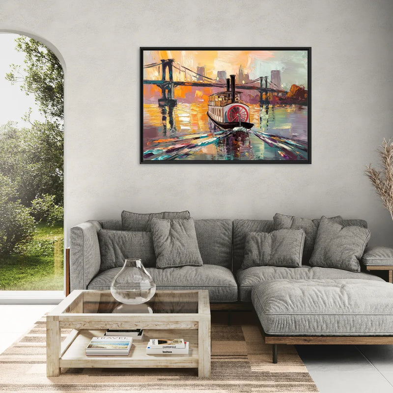 New Orleans Mississippi River Views - Living Room Black Frame Canvas