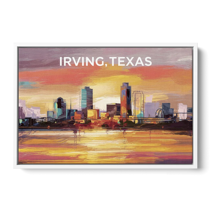 Irving Cityscape Sunset - White Frame Canvas