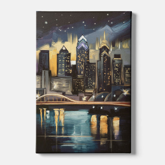Philadelphia Skyline at Night - Canvas Wall Art