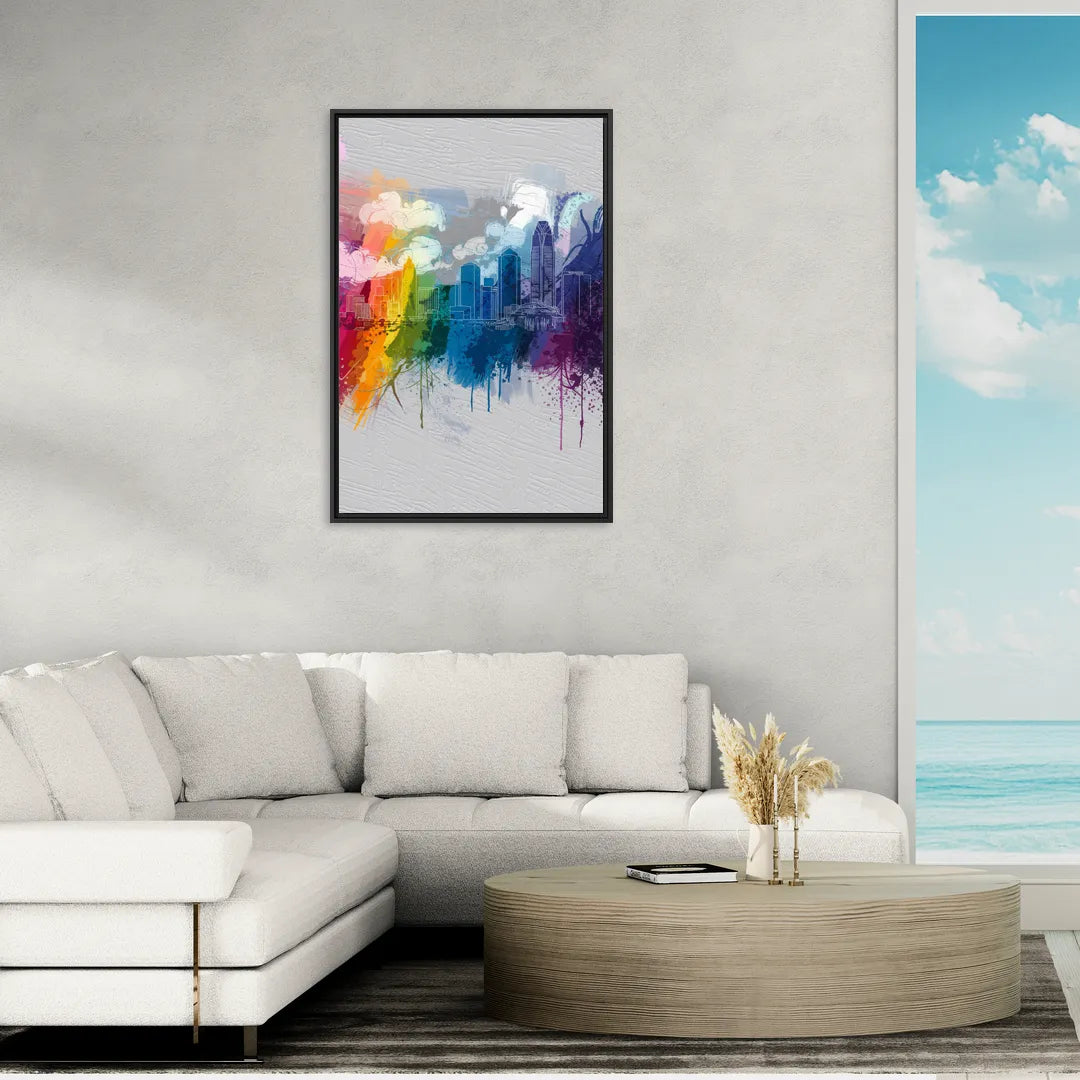 Charlotte Skyline Abstract Design - Living Room Black Frame Canvas