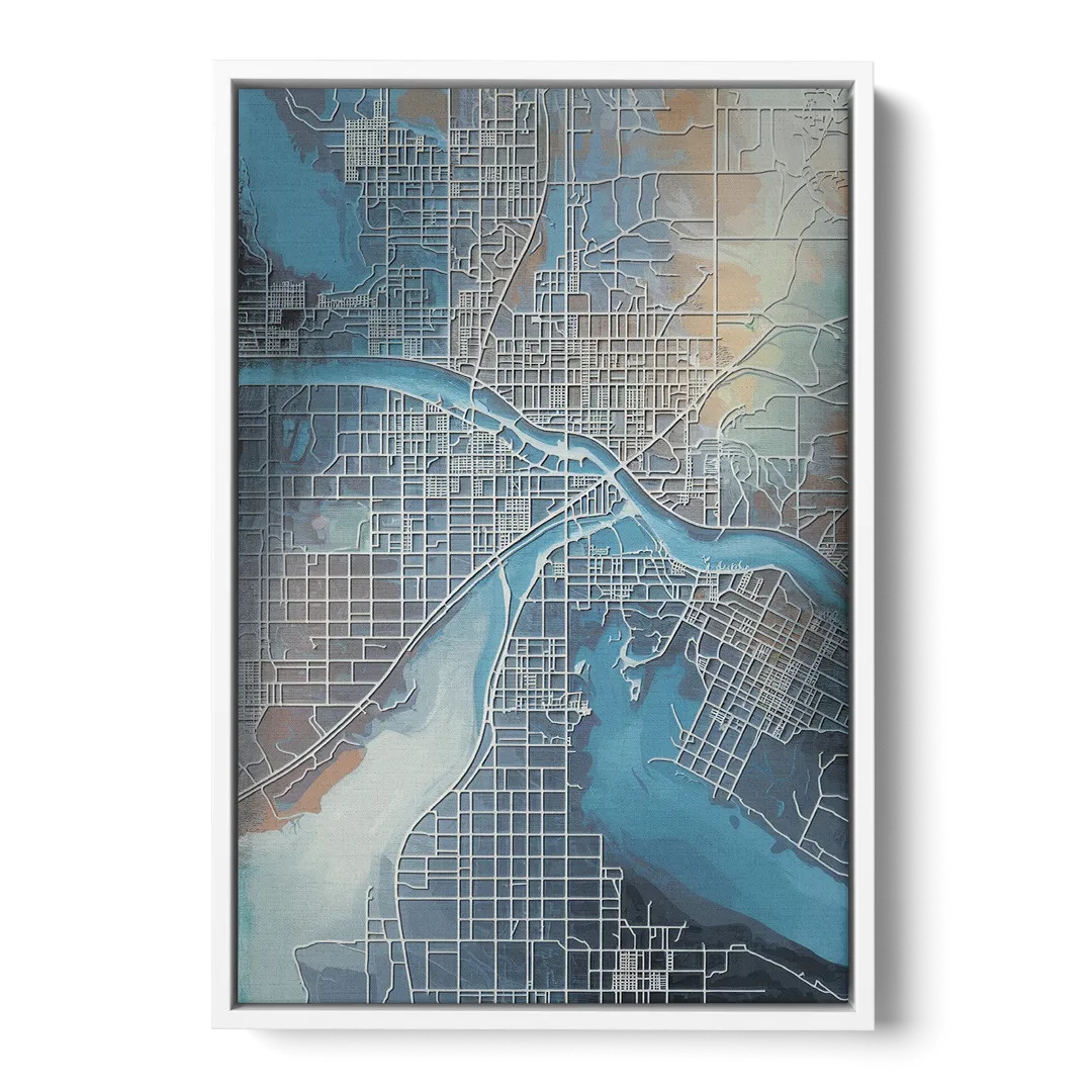 Kansas City Missouri Map - White Frame Canvas