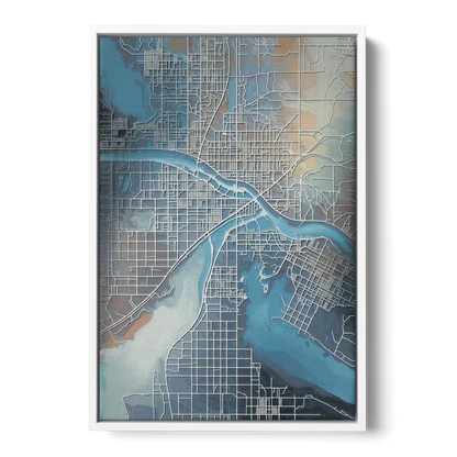 Kansas City Missouri Map - White Frame Canvas