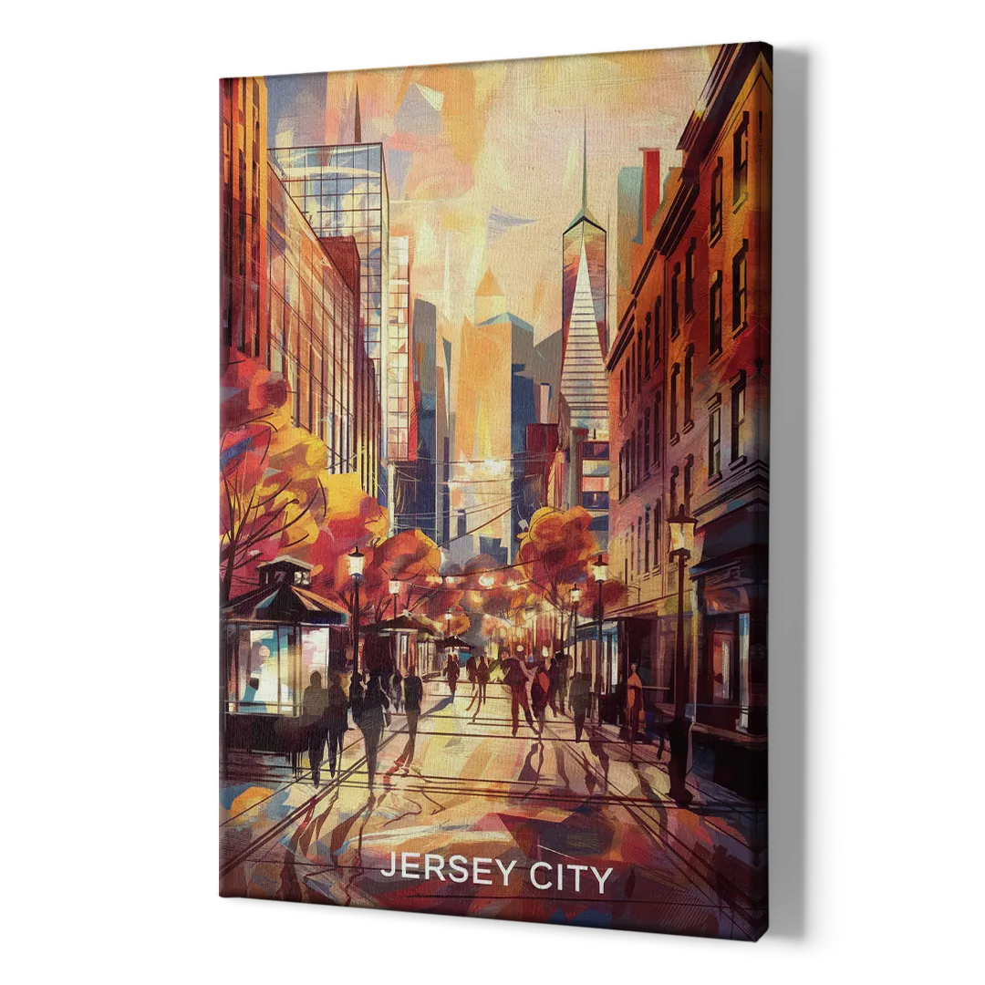 Jersey City Downtown Streetscape - Canvas Print Art Sides