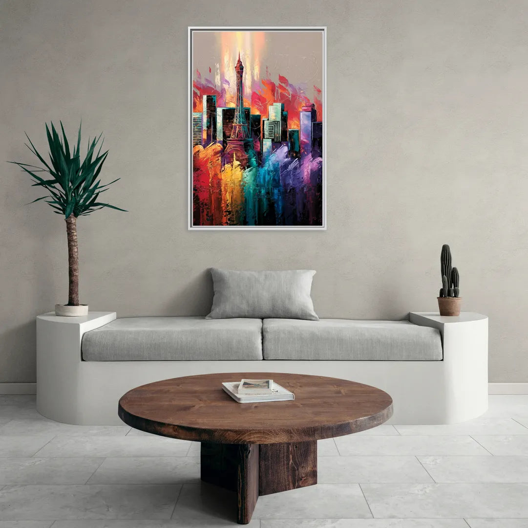 Las Vegas City Skyline - Living Room White Frame Canvas