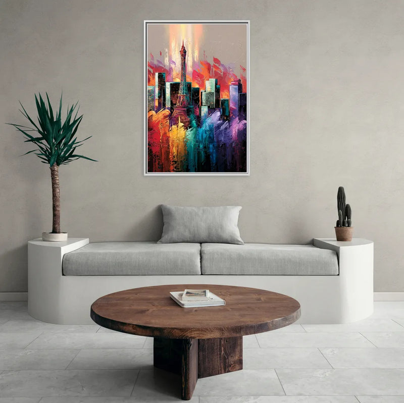 Las Vegas City Skyline - Living Room White Frame Canvas