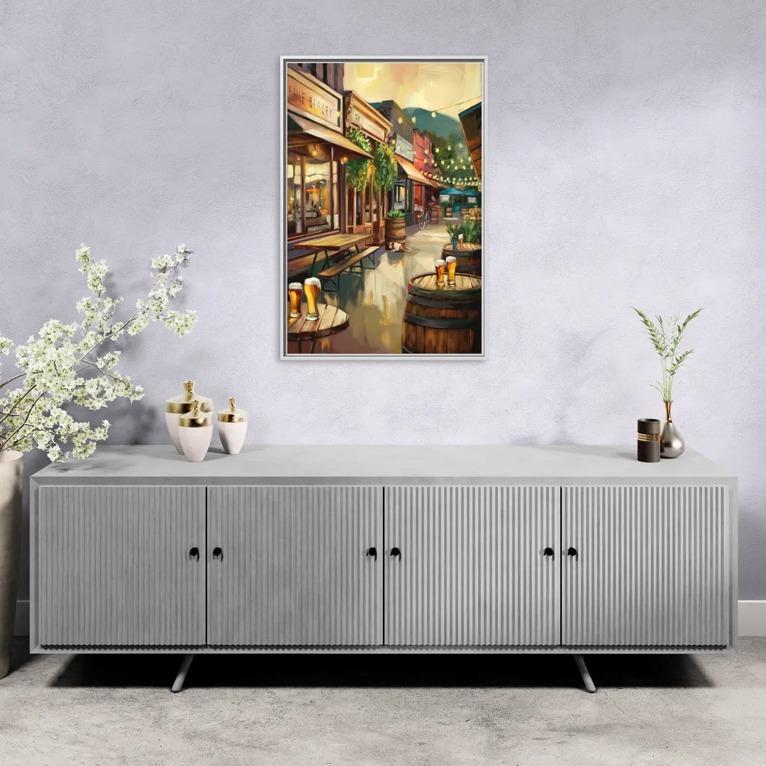 Asheville Local Brewery District - Living Room White Frame Canvas