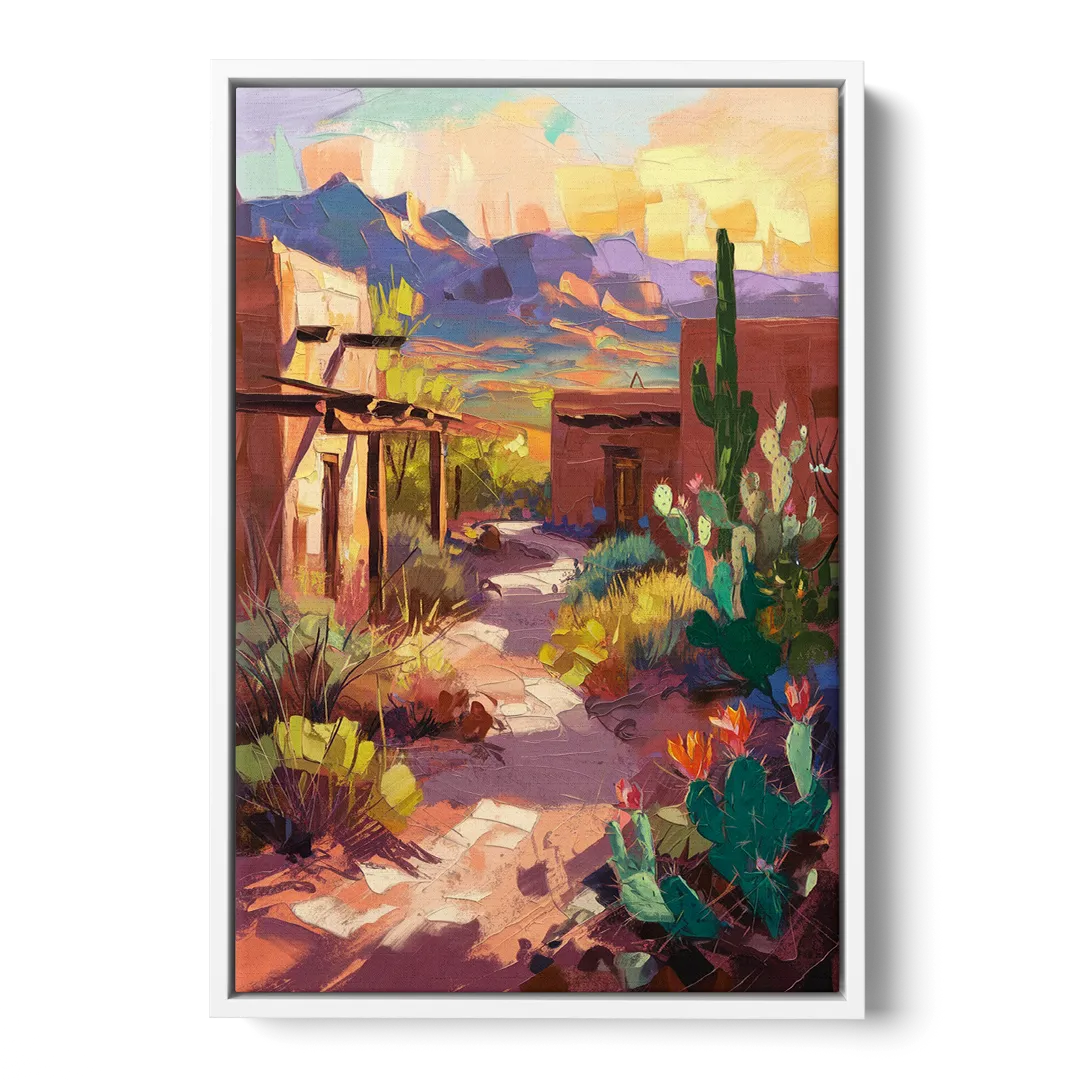 Santa Fe Desert Trail - White Frame Canvas