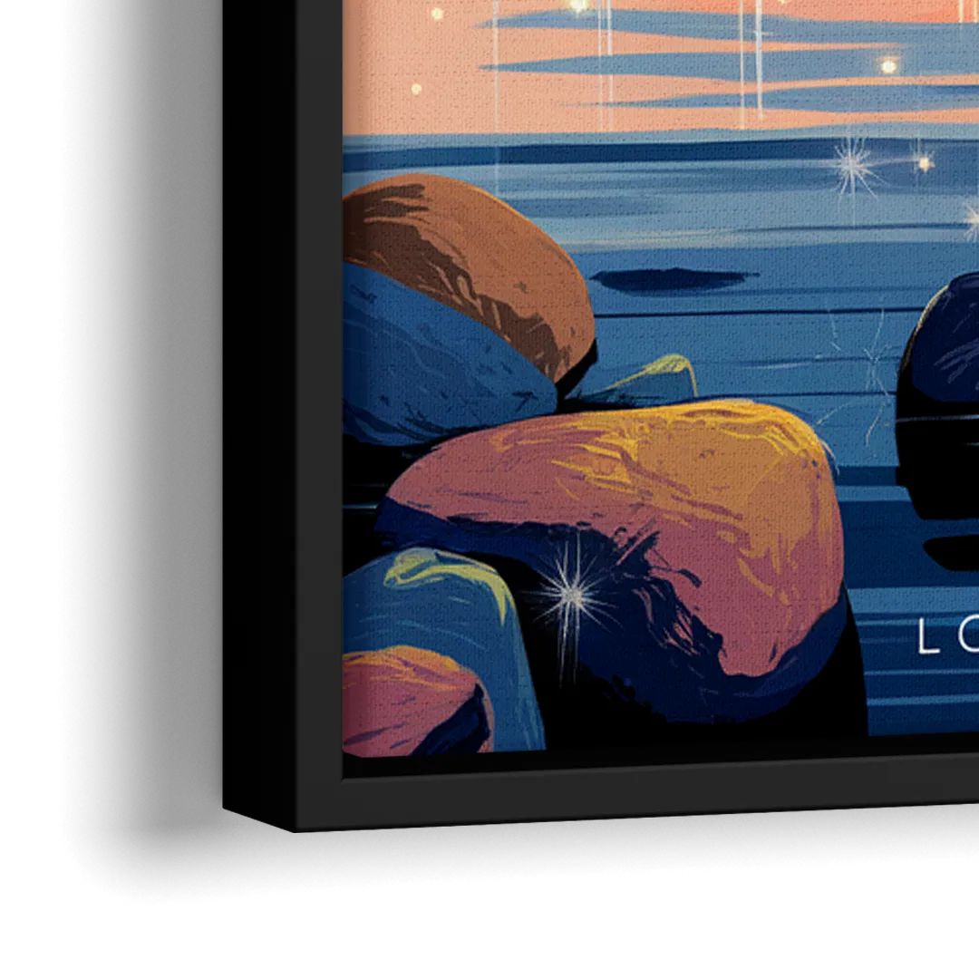 Long Beach Cityscape Evening Lights - Close-Up Black Frame Canvas