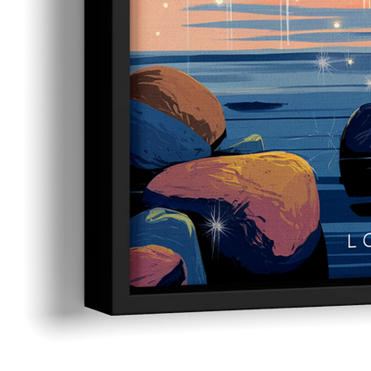 Long Beach Cityscape Evening Lights - Close-Up Black Frame Canvas