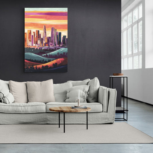 Los Angeles Skyline at Sunset - Canvas Wall Art Living Room